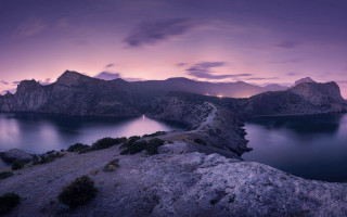Mountain lake night purple sky 2 - cinematic landscape free wallpaper