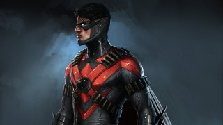 Man red black suit dark - concept design art free wallpaper