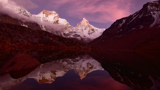 Mountain lake pink sky clouds 3 - a pink sky above free wallpaper