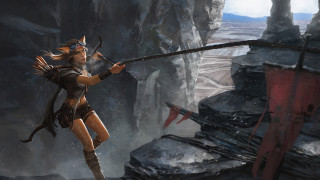 Fantasy woman sword mountain archery - clint cearley free wallpaper