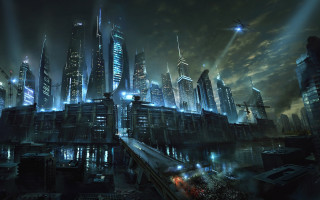 Futuristic city train night cityscape - craig mullins free wallpaper for desktop