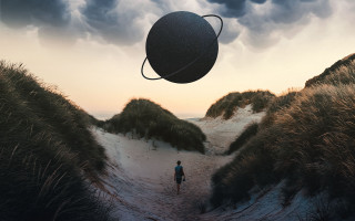 Man walking sand dunes giant - a path free wallpaper