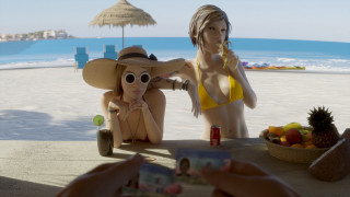 Beach bikini man strawhat table - david park free wallpaper