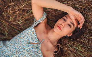 Woman grass laying fireworks fence - her eye free wallpaper