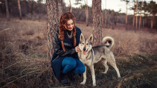 Woman dog forest nature portrait - anka zhuravleva free wallpaper