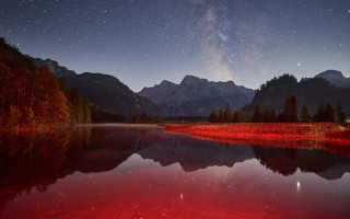 Lake mountain night starry sky - star above free wallpaper