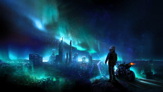 City night aurora motorcycle space - city background free wallpaper