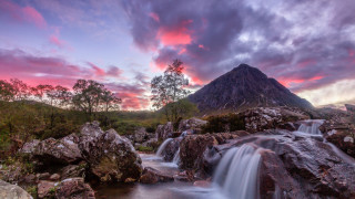 Waterfall pool mountain sunset sky - david paton free wallpaper
