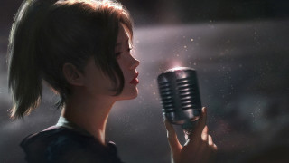 Woman microphone night city lights - artgerm free wallpaper