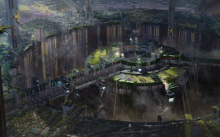 Futuristic city circular building trees - tree and buildings free wallpaper