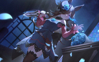 Woman costume sword blueflower night - a woman in a costume holding free wallpaper