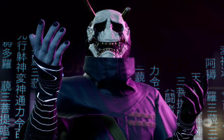 Man purple creepy mask cyberpunk - a creepy mask free wallpaper