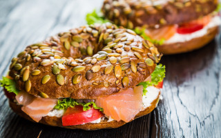 Bagel sandwich salmon lettuce sunflower - delaunay free wallpaper
