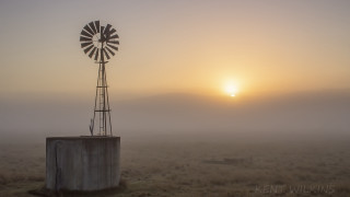 Windmill field sunset fog mist - mist free wallpaper