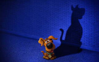 Cartoon dog shadow blue room - a wall behind free wallpaper