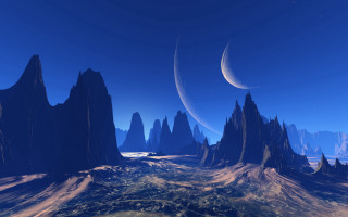 Mountains moon blue sky ocean - planet free wallpaper for desktop