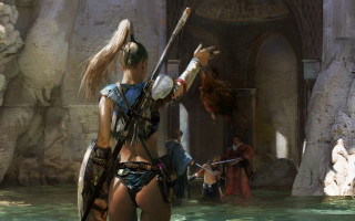Woman bikini sword cave fantasy - artstation hq free wallpaper