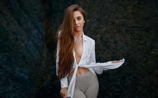 Woman longhair whiteclothes aurora galaxy - a tie free wallpaper for desktop