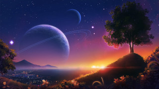 Planet tree night sky stars - planet free wallpaper