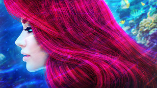 Red haired woman underwater hologram - a coral reef free wallpaper