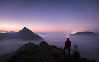 Mountain man light foggy valley - top of a mountain free wallpaper