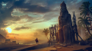 Fantasy street man sphinx building - a tall building free wallpaper