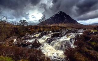 Waterfall field mountain clouds trees - alexander johnston free wallpaper