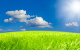 Green field blue sky clouds 82 - a bright sun free wallpaper