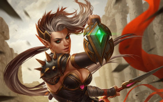 Woman sword green light fantasy - a red dragon free wallpaper