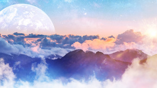 Full moon clouds mountains city - the cloud free wallpaper for desktop