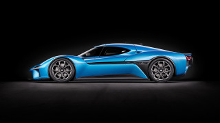 Blue sports car dark room 10 - side profile free wallpaper