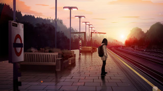 Woman train platform sunset dusk - the track free wallpaper