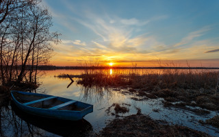 Sunset boat water beach city - evening free wallpaper