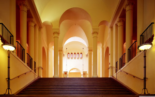 Large building stairs lights clock - david chipperfield free wallpaper