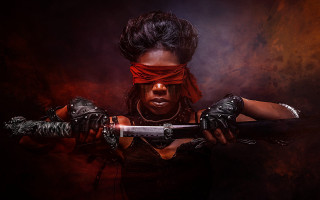 Blindfolded woman sword afrofuturism epic - epic fantasy character art free wallpaper