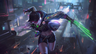 Futuristic city neon girl cyberpunk - neon free wallpaper for desktop
