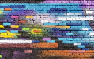Colorful brick wall truck rainbow - a white cloud free wallpaper
