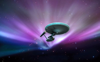 Spaceship flying purple blue sky - star and a star free wallpaper
