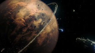 Space station red planet starship - free space wallpaper
