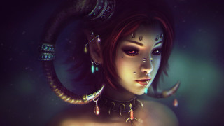 Horned woman piercings fantasy cyberpunk - a strange look free wallpaper