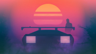 Car person sunset retrofuturism mountains - outrun free wallpaper