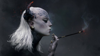 White haired woman smoking fantasy - bastien lecouffedeharme free wallpaper