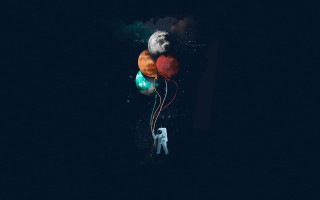 Balloons moon night sky astronaut - a bunch of balloons free wallpaper