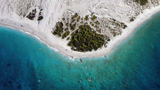 Aerial beach island people ocean - a small island in the middle of it free wallpaper