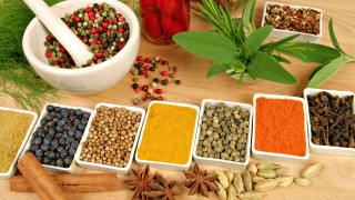 Spices herbs bowls mortar food - the middle free wallpaper