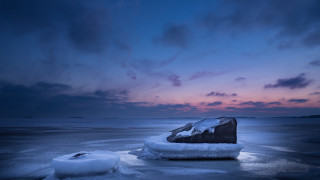 Frozen lake boat sunset cloudy - frozen free wallpaper