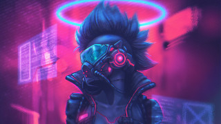 Man gasmask neoncircle retrofuturism cyberpunk - retrofuturism free wallpaper