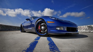 Blue sports car graffiti wall - concrete free wallpaper