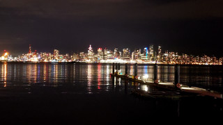 Vancouver city skyline boat night - the waters edge free wallpaper