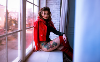 Woman window sill tattoo red - a window sill free wallpaper